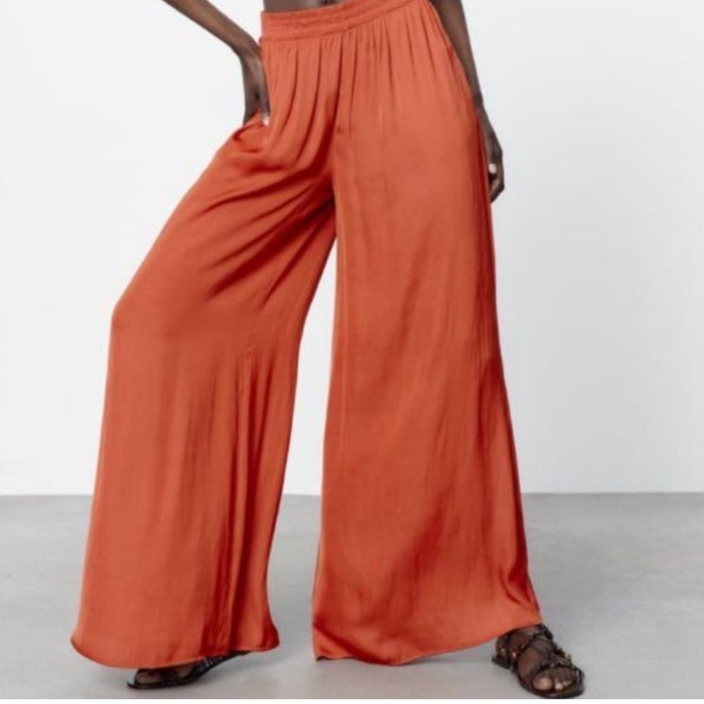 ZARA FLOWY WIDE LEG PANTS - Picture 2 of 8
